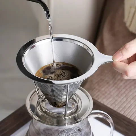 Stainless Steel Coffee Filter 800 Mesh Coffee Dripper with Holder Coffees Drip Mesh Kitchen Coffee Strainer Coffee Accessories