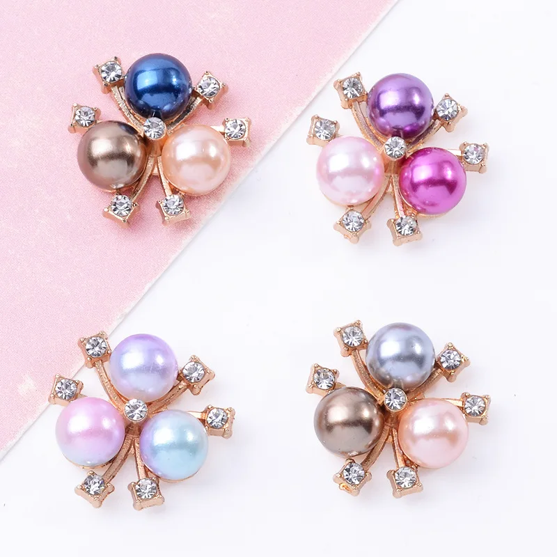 

100Pcs sets colored three pearl heart flower plate crystal buckle jewelry DIY wedding jewelry handmade materials spot
