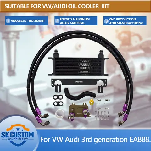 SK CUSTOM para Volkswagen Audi 3rd generación EA888 kit de enfriador de aceite de motor A3 A4 A5 Golf MK7 MK7.5 radiador de aceite modificado para coche
