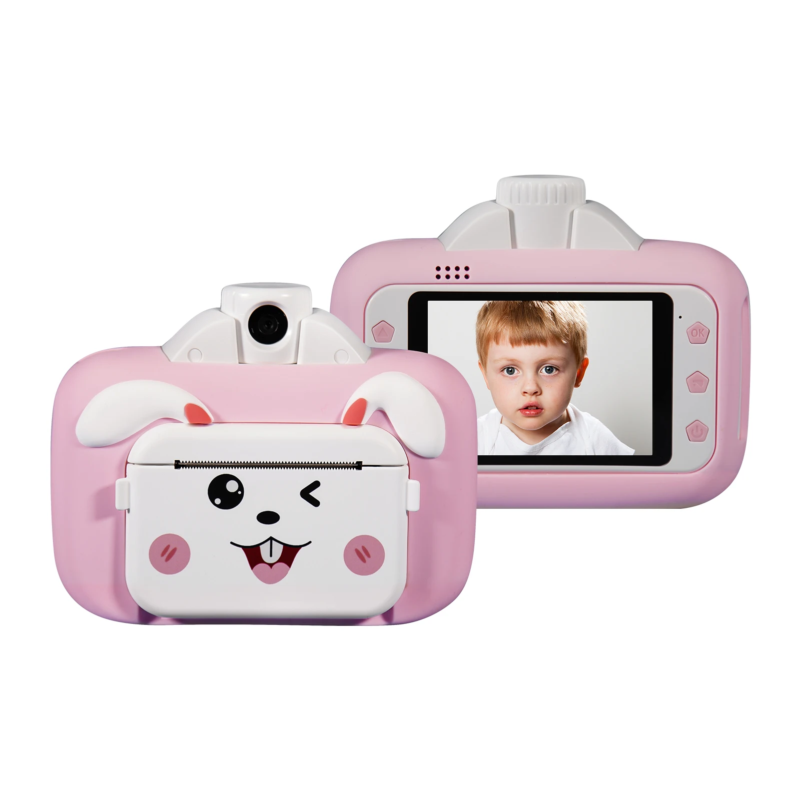 

Bisofice Kid Camera 1080P Thermal Print 3.5Inch IPS 180°Rotatable 4K Lens Auto Focus with 32GB Card 3 Print Paper 12 Markers