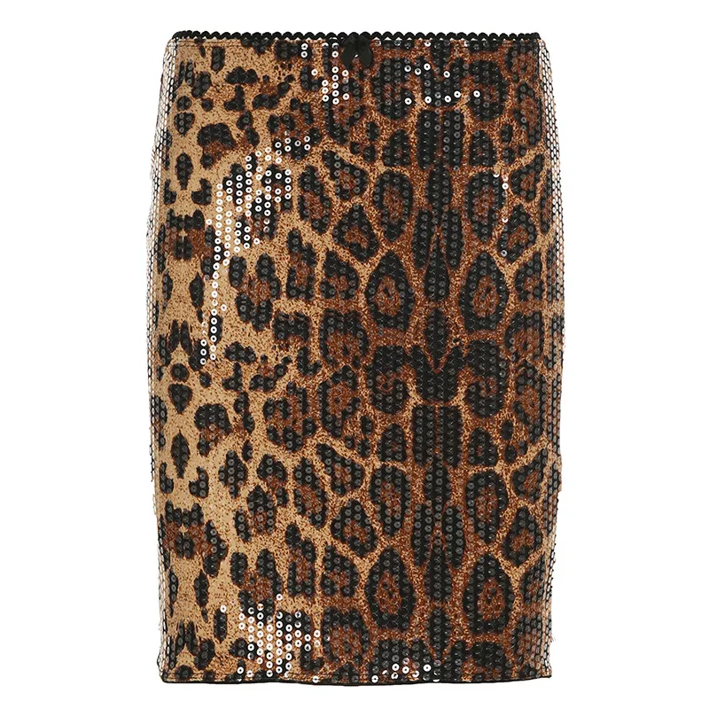 

autumn new sexy leopard print sequined low waist hip skirt women