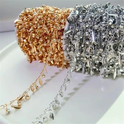New Retro Gold Color Plated Crystal Beads Link Chain For DIY Jewelry Making No Fade Leaves Copper Tassel Chain Craft Accessories