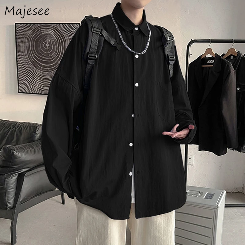 Shirts Men Solid Simple Loose Korean Style Fashion Casual Various Color All-match Spring New Tops Students Popular Design Retro