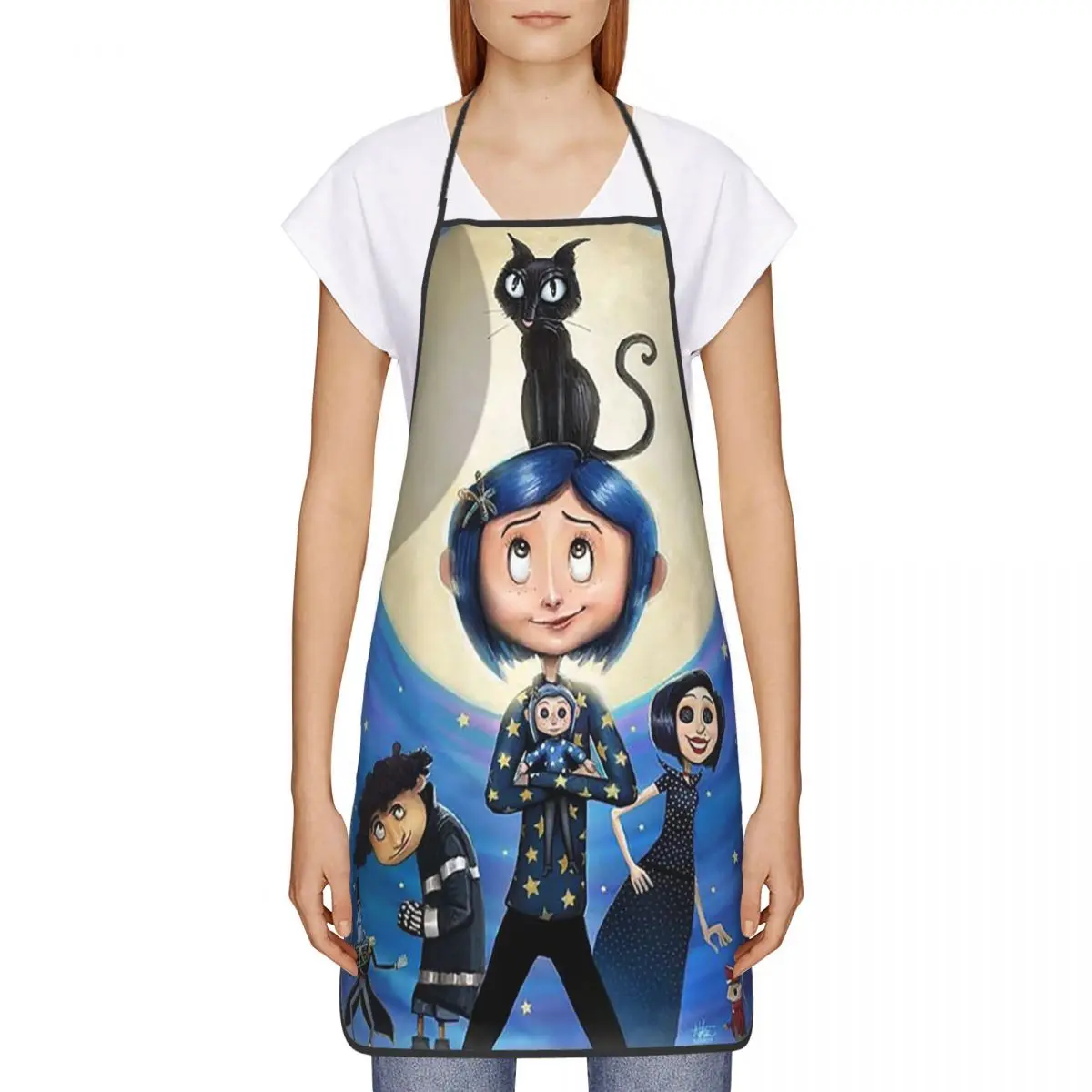 Custom Unisex Halloween Horror Movie Coraline Kitchen Chef Cooking Baking Apron Women Men Tablier Cuisine for Painting