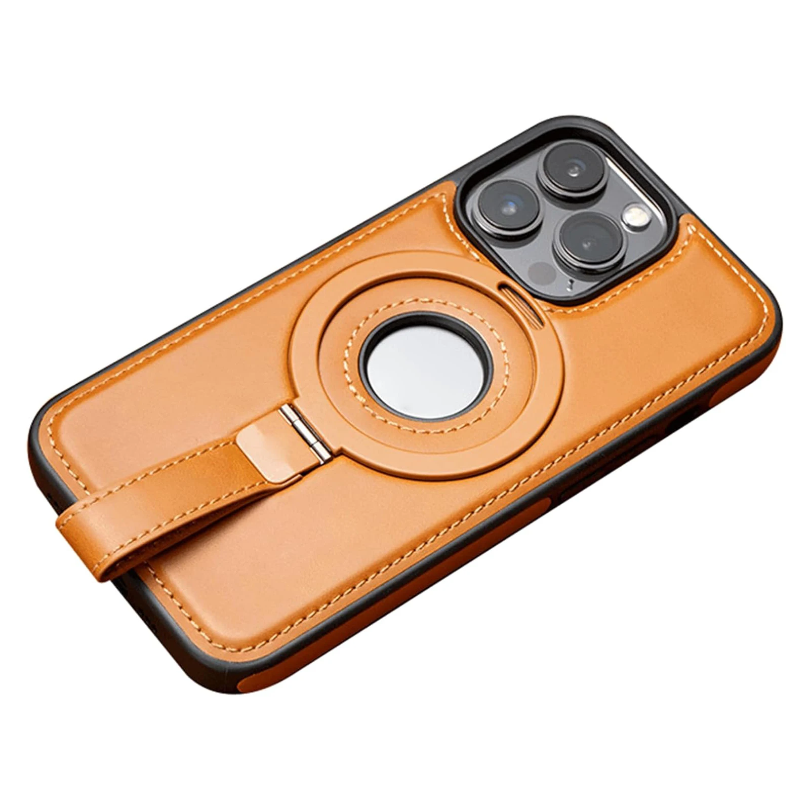 

Магнитный чехол для iPhone 16 Pro Max/ 16 Plus/ 16 Pro/ 16, винтажный кожаный чехол с ремешком на палец и вращающейся складной подставкой Slim Shell