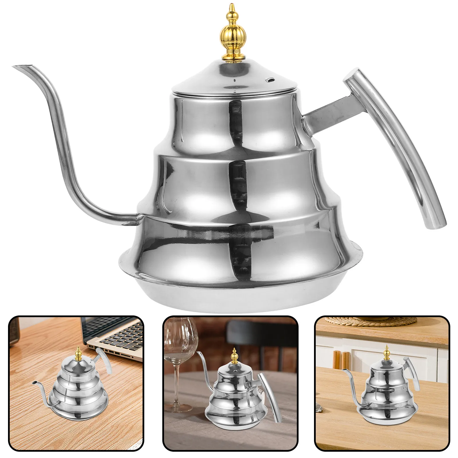 

Stainless Steel Tea Kettle Metal Tea Pot Handle Kitchen Water Pot Strainer Home Office Brewing Pouring Control
