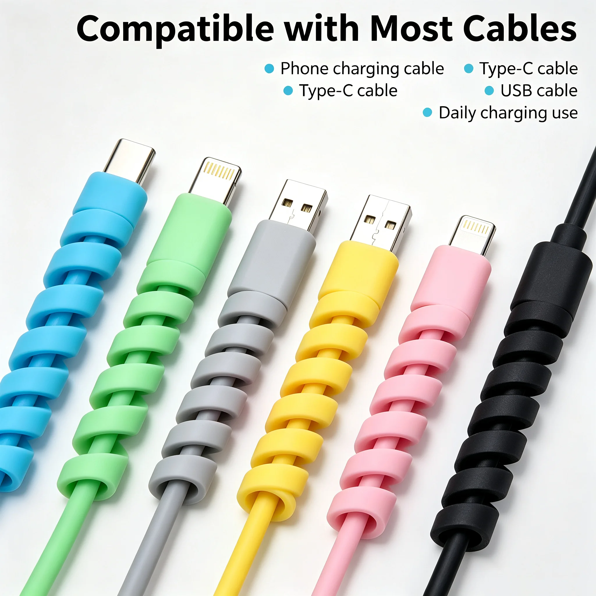 Cable Protector Spiral Silicone Sleeve For Phone Charger Anti-break Extend Service Life