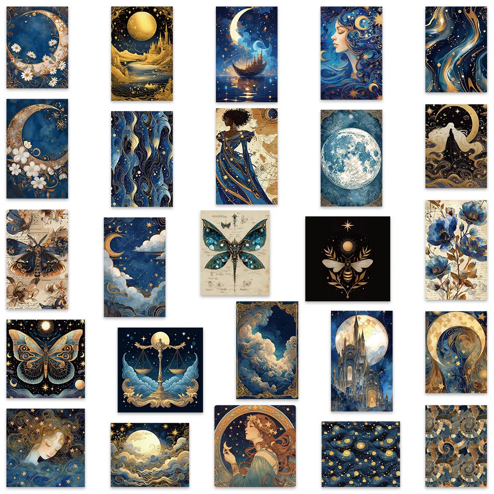 50 Uds. De pegatinas artísticas de universo de lujo estéticas, decoración DIY para ordenador portátil, botella de agua, equipaje, cuaderno, calcomanías de vinilo impermeables