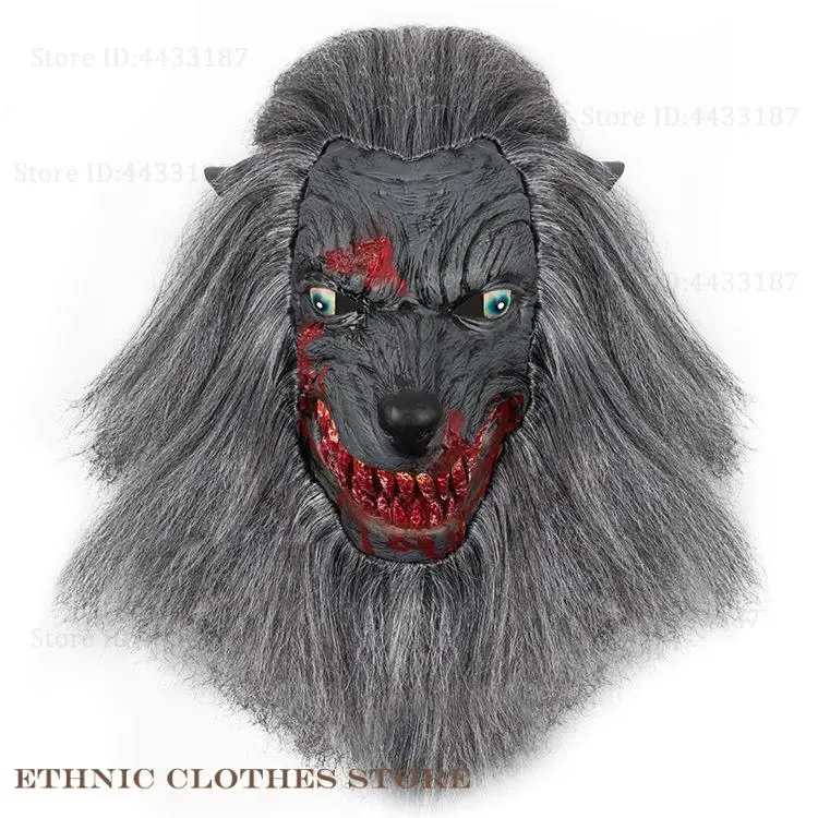Halloween lobisomem máscara cosplay traje adereços lobisomem látex borracha lobo cabeça máscara de cabelo headwear festa de máscaras decoração assustadora