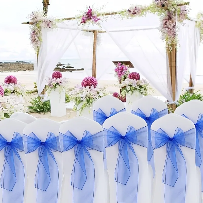 50/100 Pack Organza Chair Sashes Bows Ribbons Streamers Ties for Wedding Party Birthdays Reception Ceremony Banquet Decorations