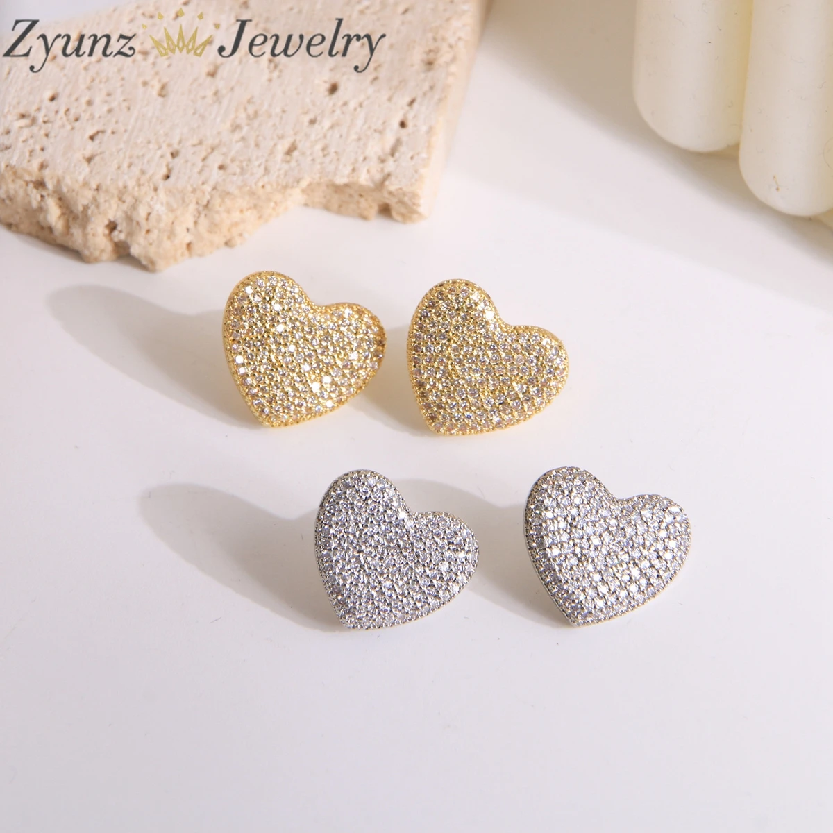 

5 Pairs, Fashion Heart Earring Studs Gold Silver Color Full Zircon Earring Jewelry Women Daily