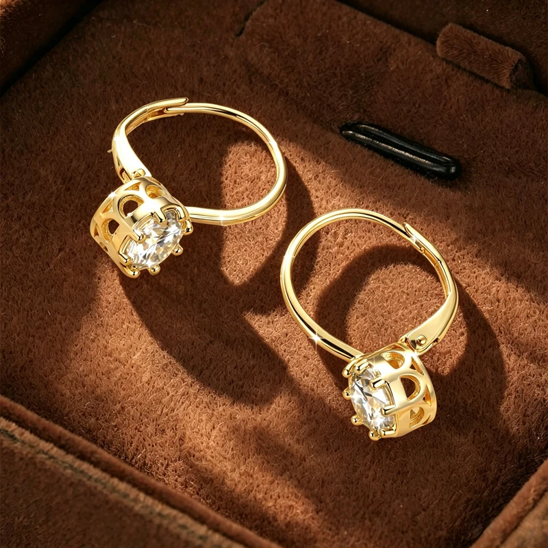 Rrjzz Solitaire 6,5 mm D-Farbe Moissanit-Ohrringe mit ausgehöhltem Design für Damen, 1 Karat, acht Krallen, Leverback-Ohrringe, Schmuck – Detail 2