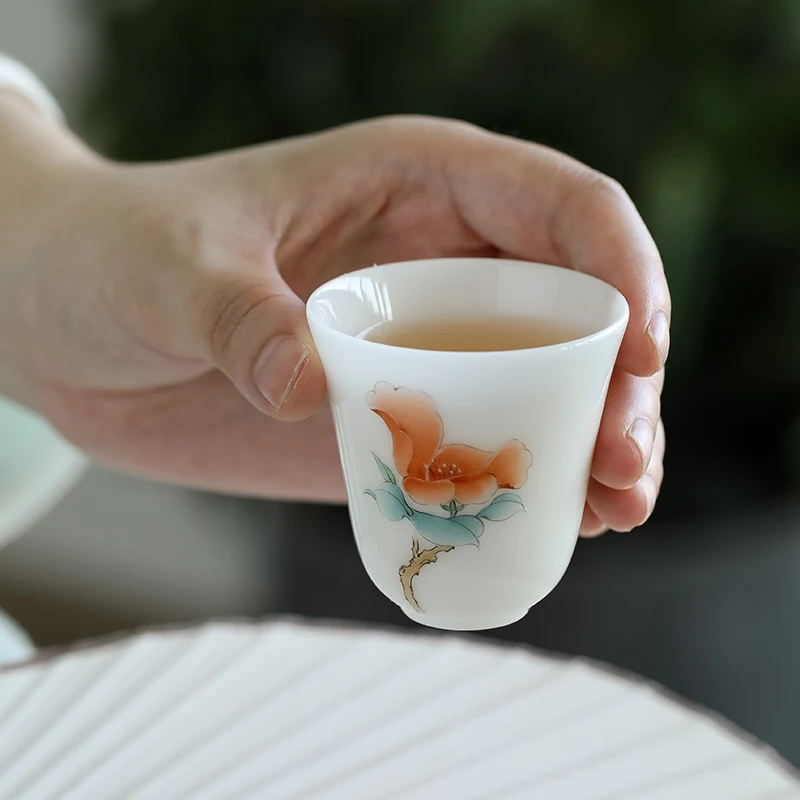 

Hand-Painted Cerc Tea Cup Gongfu Sle Tea Drinking Cup Owner Cup White Lambskin Jade Glazed Tea Cup Single Cup for Tea Ap...