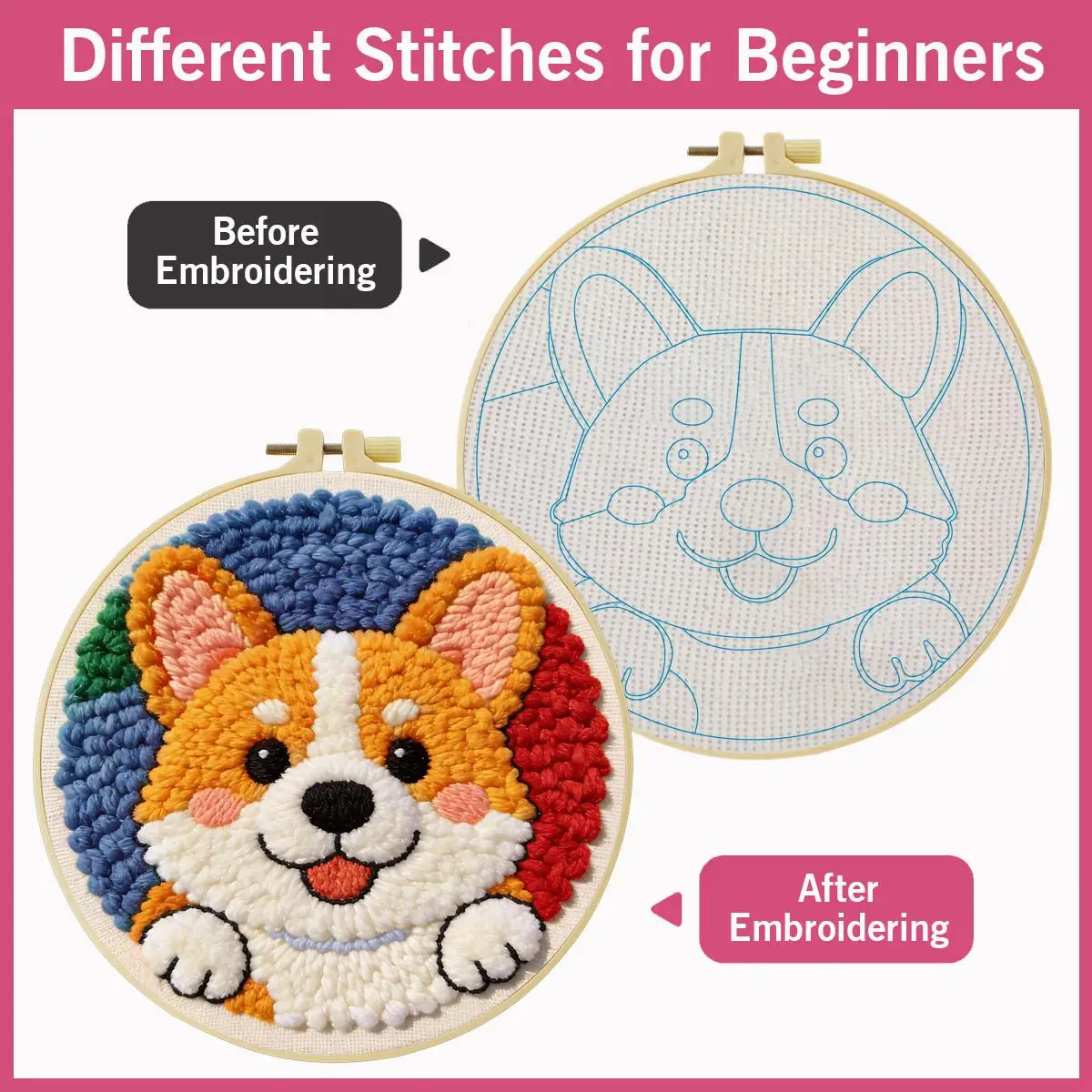 20X20CM/7,87 Zoll Hund Punch Needle Stickerei-Set Kit Stickerei Gestrickte Stickerei DIY Handgemachtes Geschenk Bastelmalerei – Detail 5