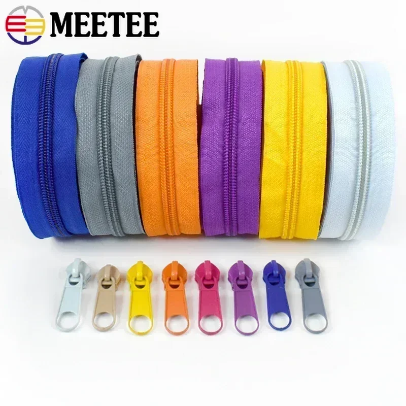 

3# 5# Meetee 3/5/10M Rainbow Nylon Zipper Tape with Zippers Slider Decor Zip Closure Repair Kit Bag Garment Sewing Accessories