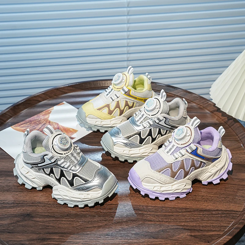 

Kids Sneakers with Rotating Button Children Sports Shoes Mesh Breathable 2025 Autumn New Boys Girls Casual Running Shoe Non-slip