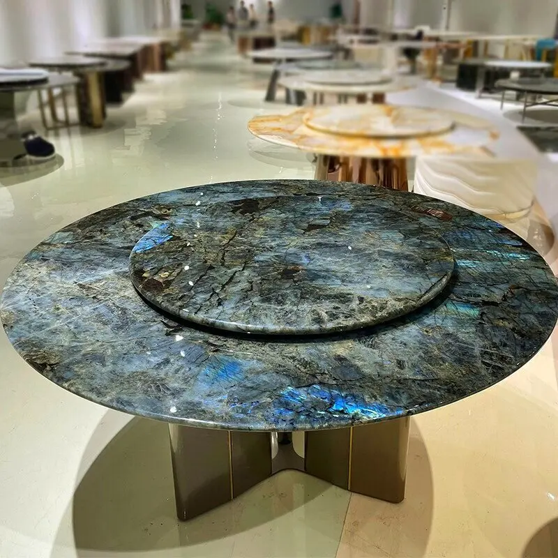 Imported natural marble sapphire blue jade luxury stone dining table round table for home use