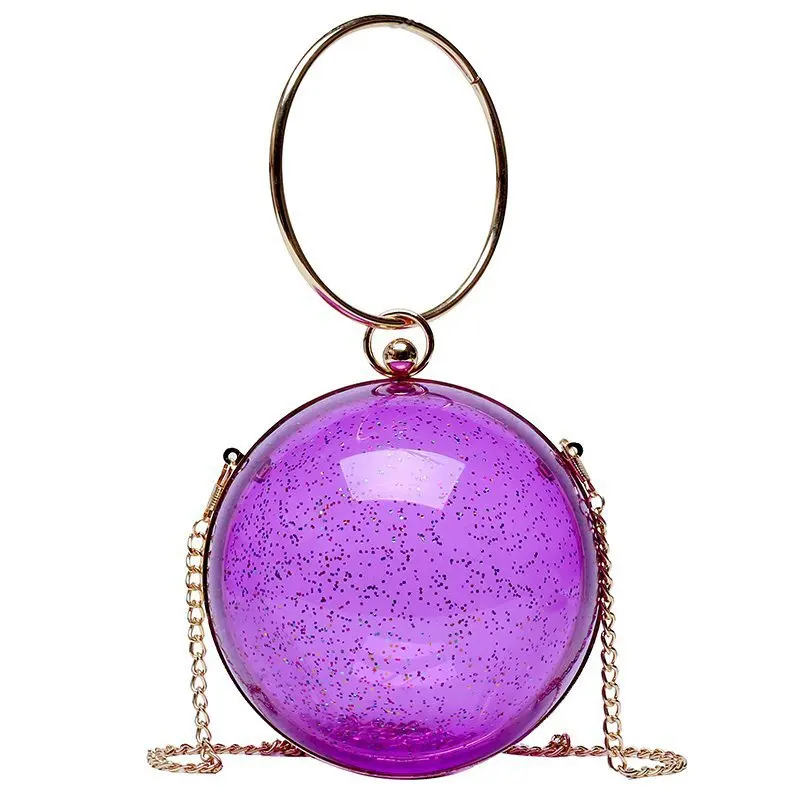 Candy Color Transparent Acrylic Round Ball Handbags Small Clutches For Women Fashion Gold Chain Shoulder Bags Party Evening Bag