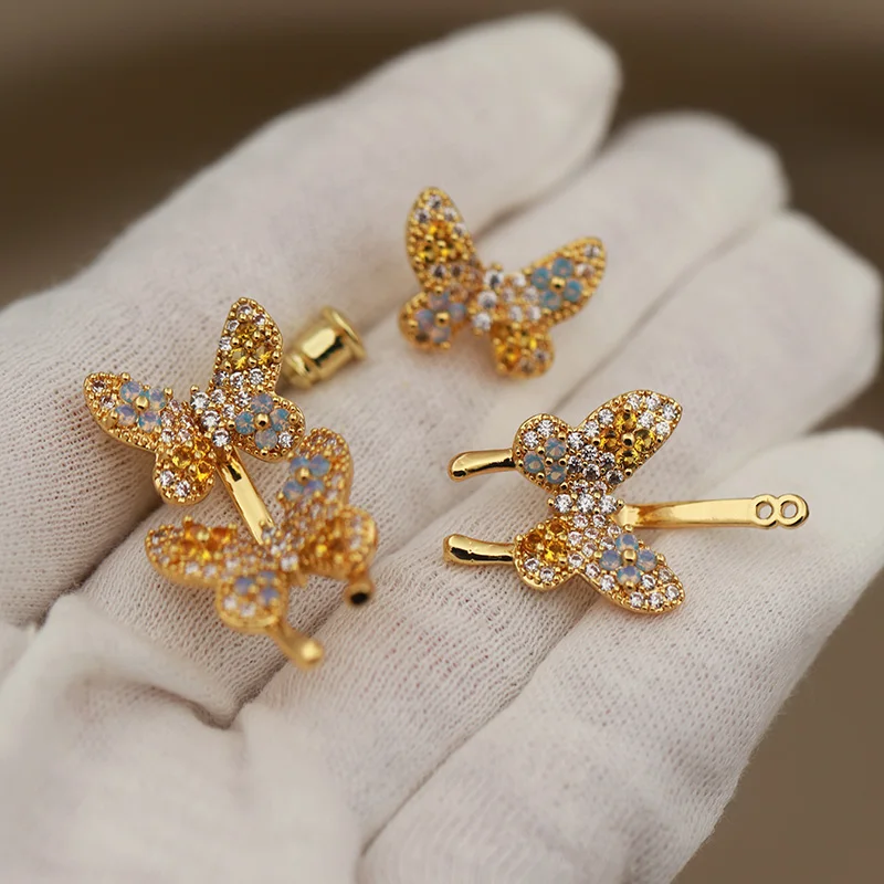 جديد البصر تصميم متعدد الألوان كريستال الفراشة وأقراط للنساء أزياء العلامة التجارية مجوهرات حساسة زركونيا الحشرات الأقراط #5