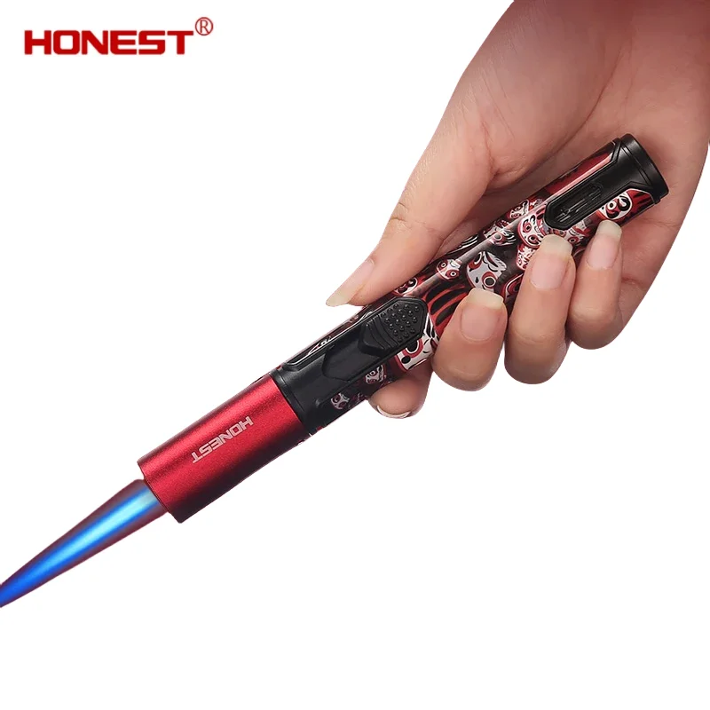 HONEST 2024 New Design Jet Flame Windproof Inflatable Portable Outdoor  Metal Long Handle Men\'s Gift Cigar Torch Lighter