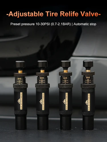 Imagen 1 del producto Kit de válvula deflactor de neumáticos de parada automática ajustable, 4 Uds., (10-30 PSI), herramienta de aire descendente de neumáticos atornillada para vehículos, motocicletas, todoterreno, 4x4