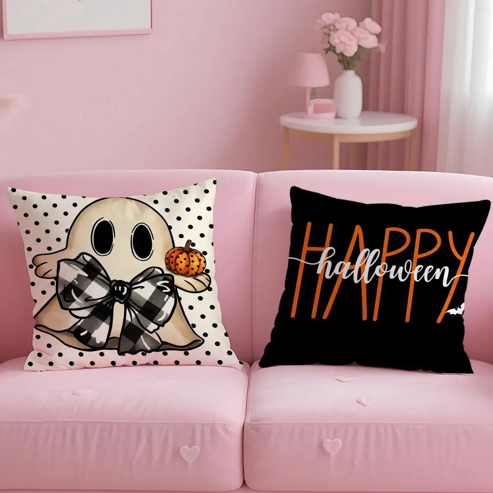 Buffalo Plaid Bow Cute Halloween Cushion Cover Comfortable Double Sided Pillow Cover For Car Sofa Bedroom & More