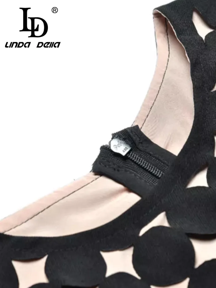 LD LINDA DELLA رقبة دائرية وأكمام قصيرة وخصر مجوف تصميم على طراز الأميرة فستان عصري لصيف 2025 عنصر جديد