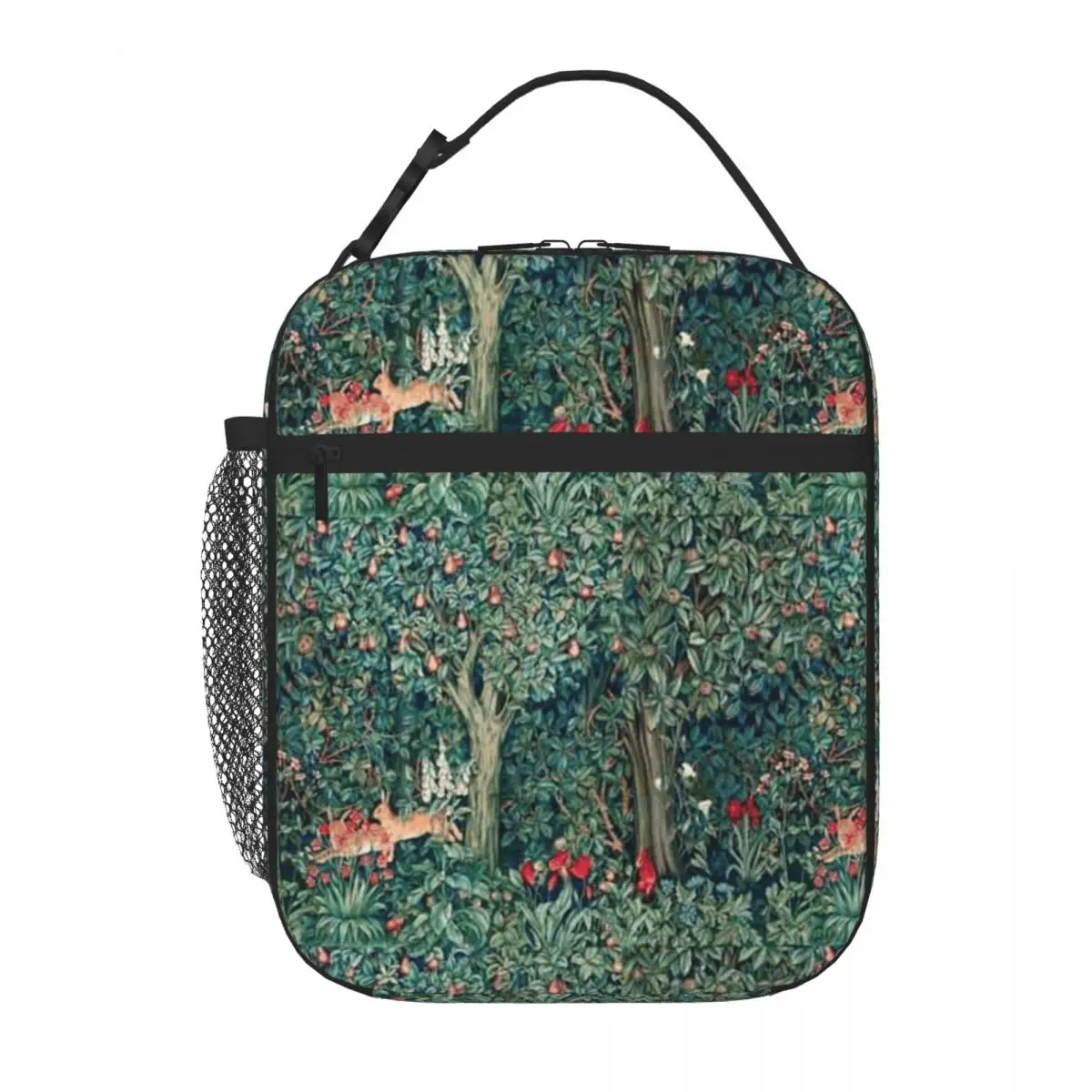 Bestselling GREENERY FOREST ANIMALS Hares Blue Green Red Floral Tapestry Modern Lunch Carrier Diet Meal Packing Lunch Bag