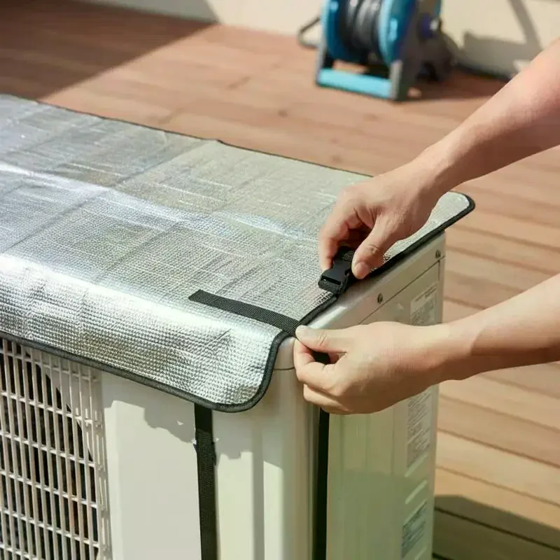 Outdoor Air Conditioner Cover Rainproof Sun Resistant Aluminum Foil Dust Cover With Elastic Band Lifting Loop