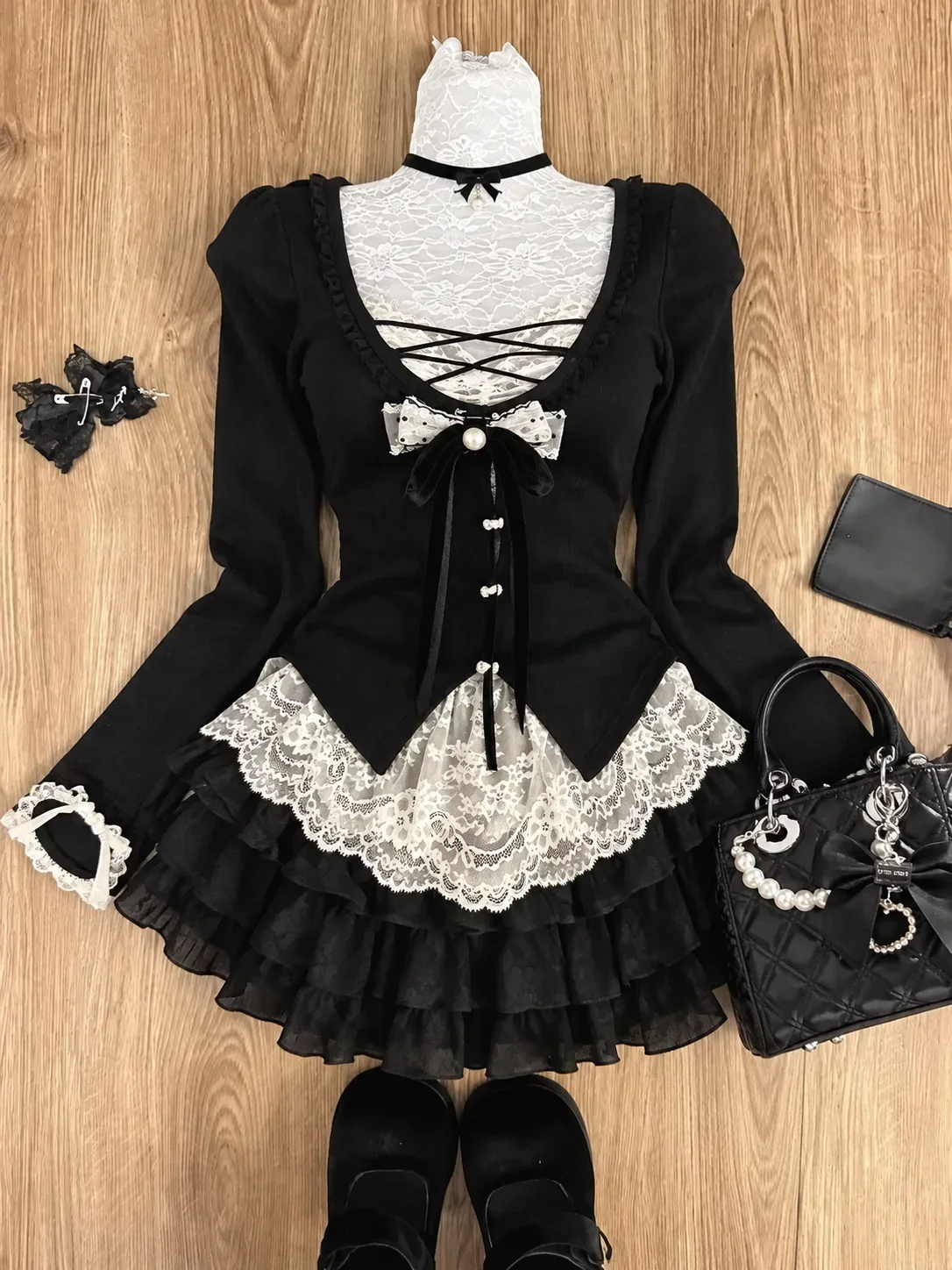 Korean Fashion Retro Y2K American Vintage 2 Piece Suits Women Kawaii Subculture Shirts And Skirt Harajuku Daily Matching Outfits