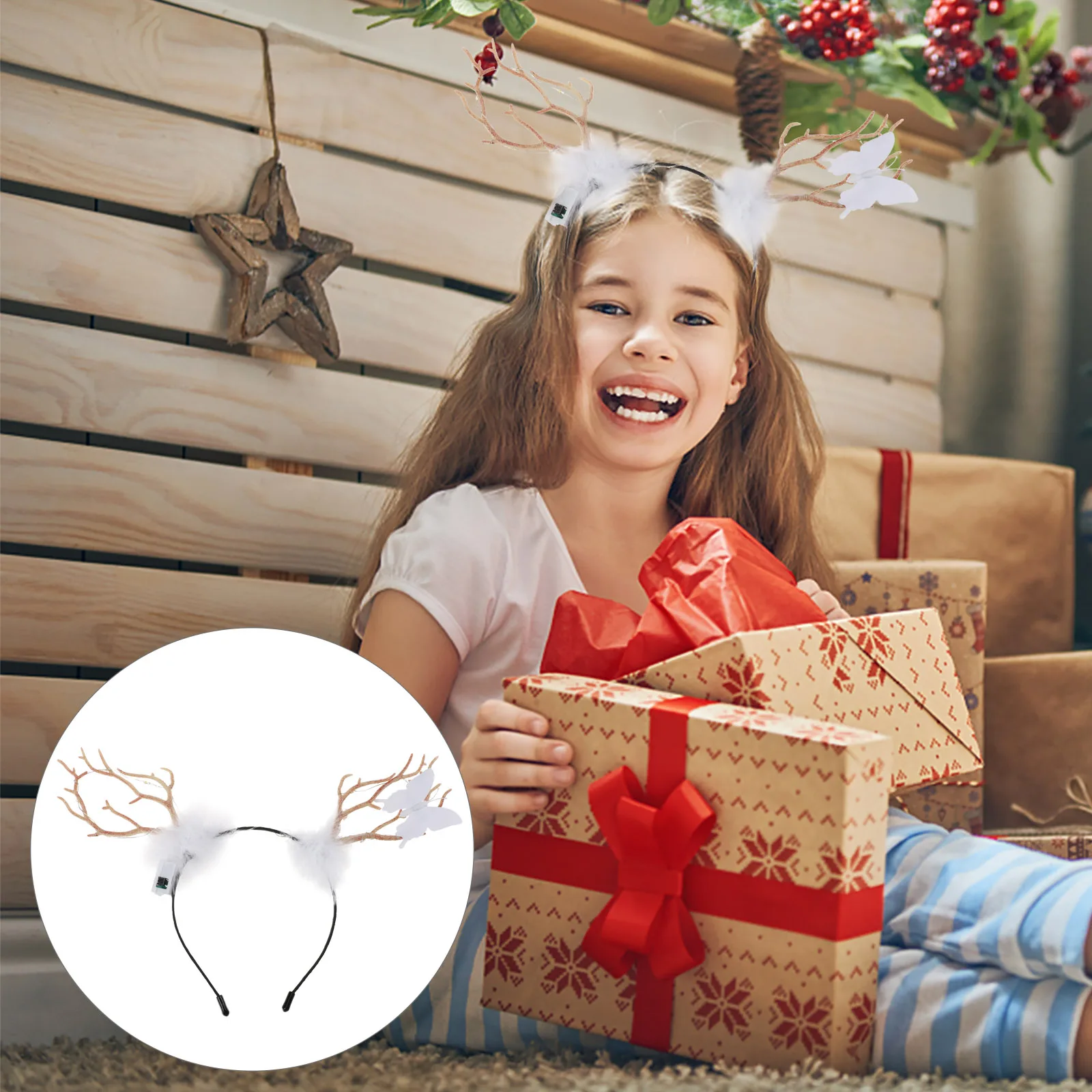 

1Pcs Glowing Hairband Creative Xmas Deer Horn Headband Exquisite Light Strip Christmas Party Festival Headdress Gift