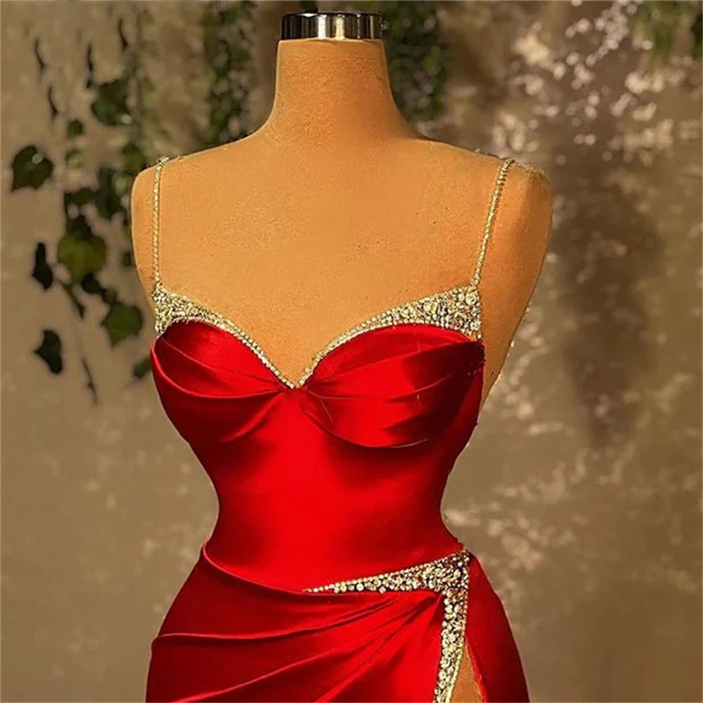 Longos Vestidos com Spaghetti Strap, Charming Red Vestidos, Querida Neck, Wedding Party Dress, Ocasião especial