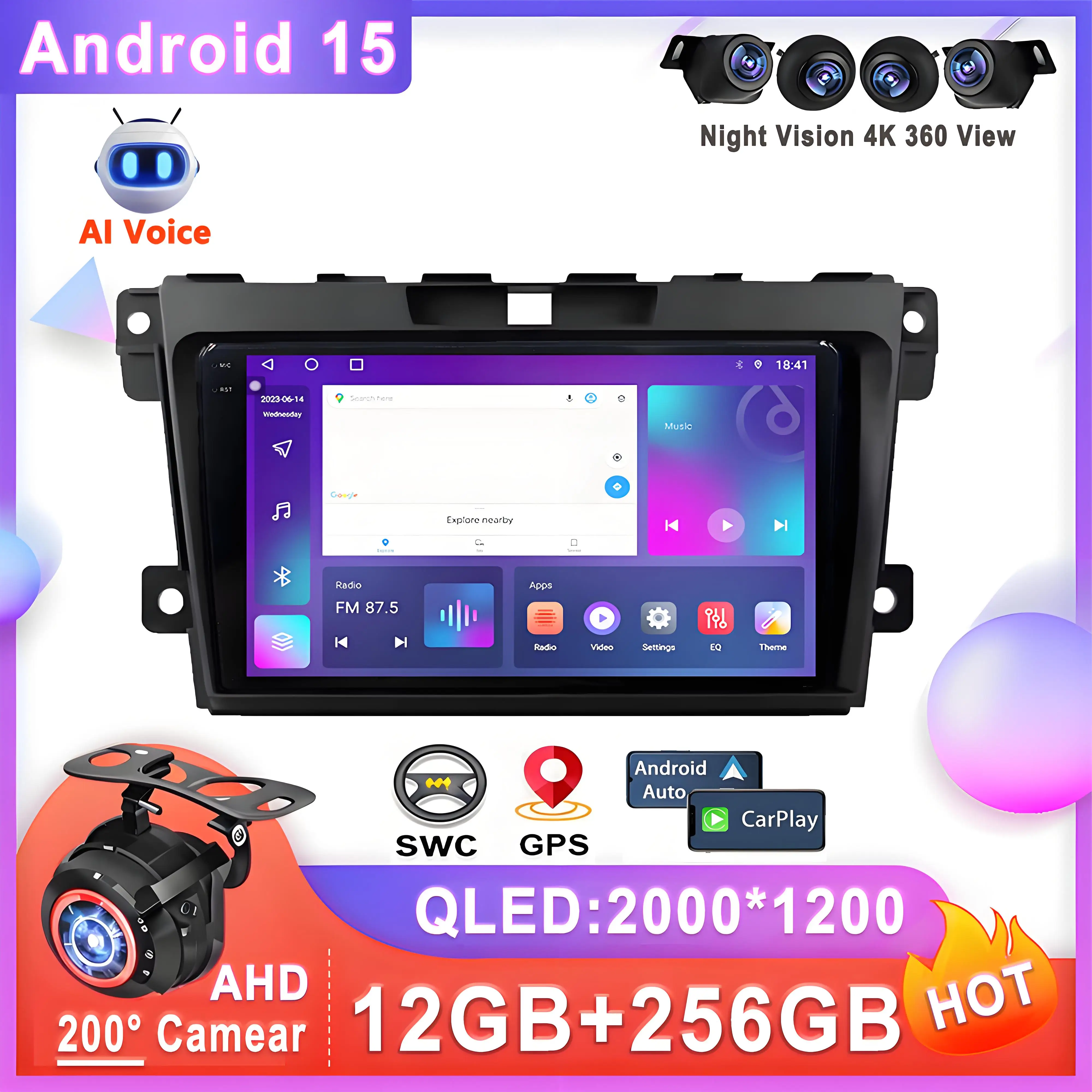 

For Mazda CX7 CX-7 CX 7 ER 2009 - 2012 Car Radio Android 15 Stereo Multimedia Player No 2din DVD 5G 2K Player Navigation Car GPS