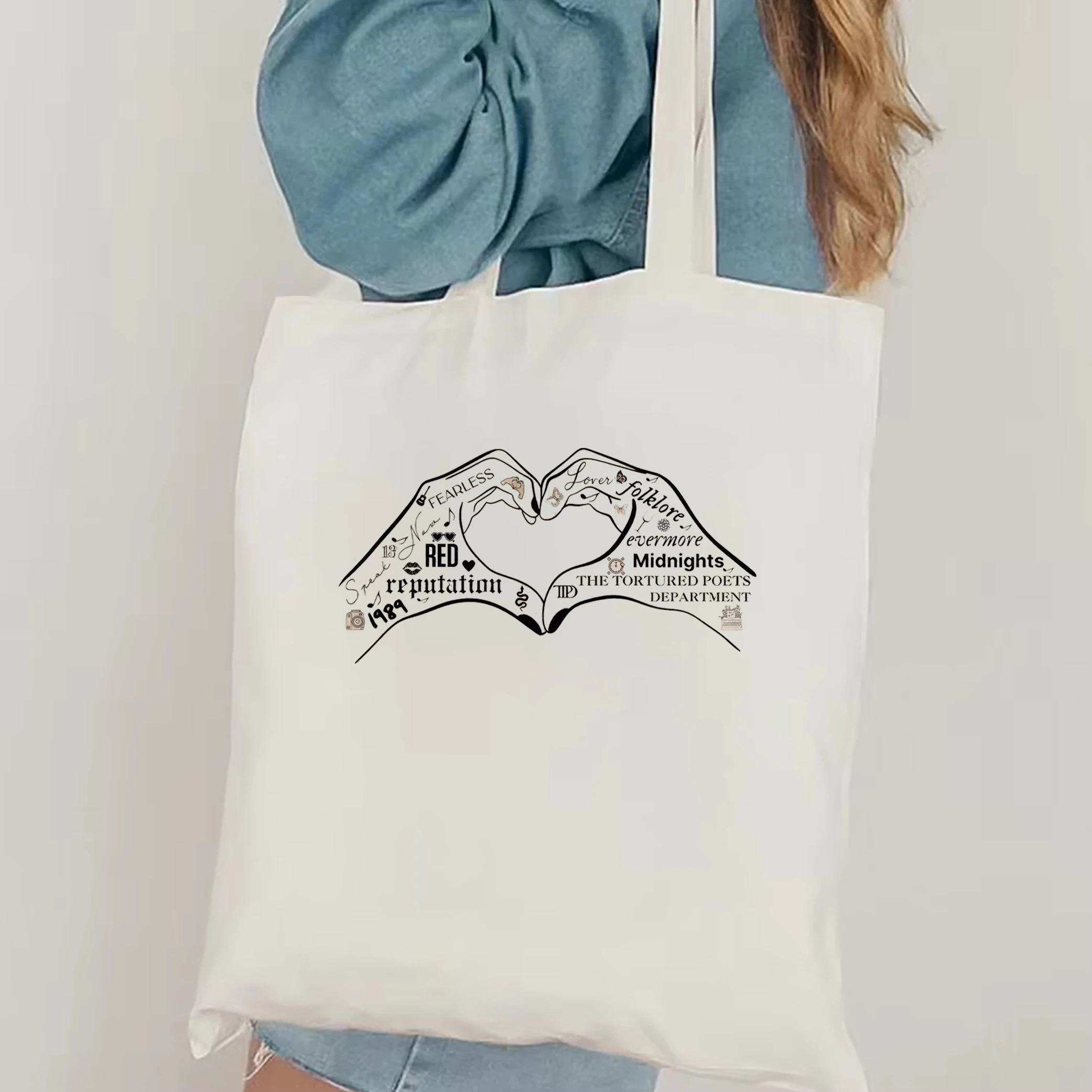 Taylor heart hand music album tote bag Taylor Girls travel bag The Torturd Poets Department TTPD Harajuku printed canvas bag