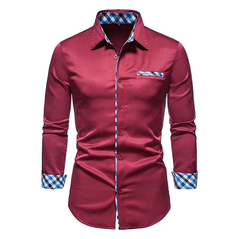 Men's Fashion Cross border Long sleeved Shirts Hot selling Solid Color Shirts for Men