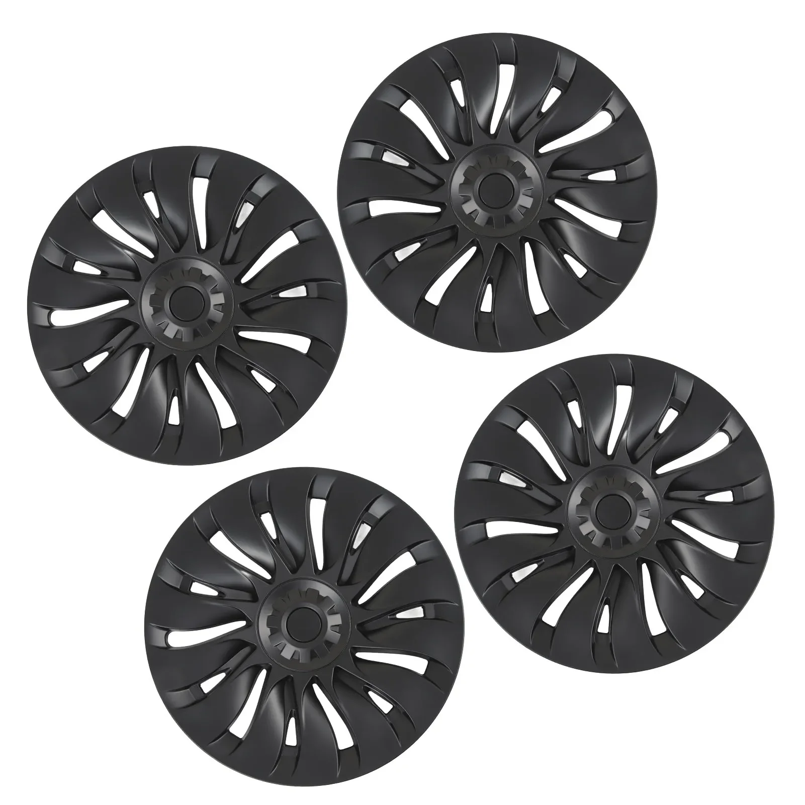 4 Pcs 18 Inch Wheel Hub Cap Matte Black Automobile Wheel Hub Fully Wrap Rim Protector Replacement for Tesla Model Y 2020 to 2023