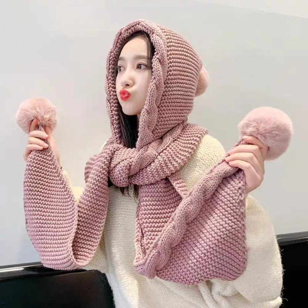 المرأة الشتاء قبعة وشاح مجموعة الصوف رئيس هود بالاكلافا المرأة الرقبة أدفأ تنوعا Y2K قبعة وشاح محبوك قبعة هوديس للفتيات #3