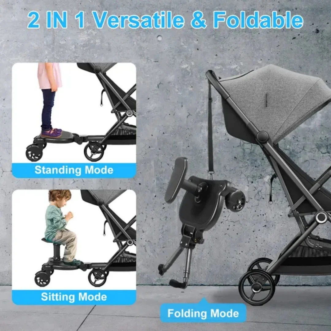 

2 In 1 Universal Stroller Board Sit & Stand Buggy Wheeled Board Toddler Stroller Attachment with Detachable Seat for 3-7 Years Old