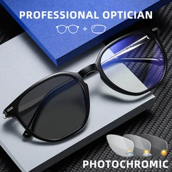 SZTZX Men's Photochromic Anti Blue Ray Optical Reading Glasses TR90 Metal Women Myopia Polygon Eyeglasses Prescription Eyewear