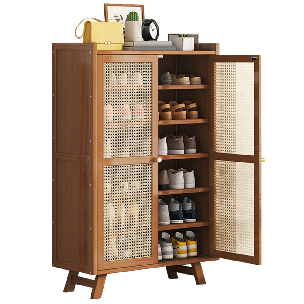 

5/7 Tiers Shoe Rack Organizer with Doors Shoe Storage Cabinet Rack Wooden Shoe Storage Shelf for Entrance Living Room Household