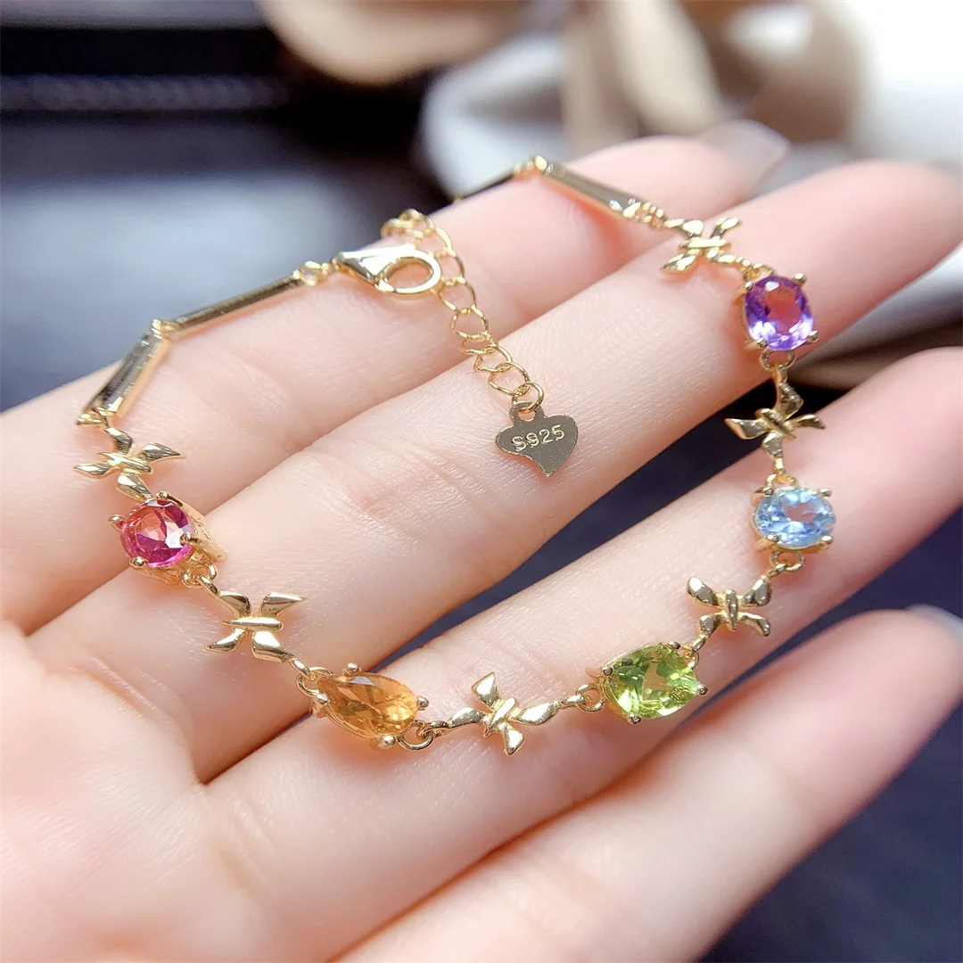 

S925 Sterling Silver Luxury Natural Color Gemstone Topaz peridot bracelet Ladies Color Beautiful special gift bag Mail boutique