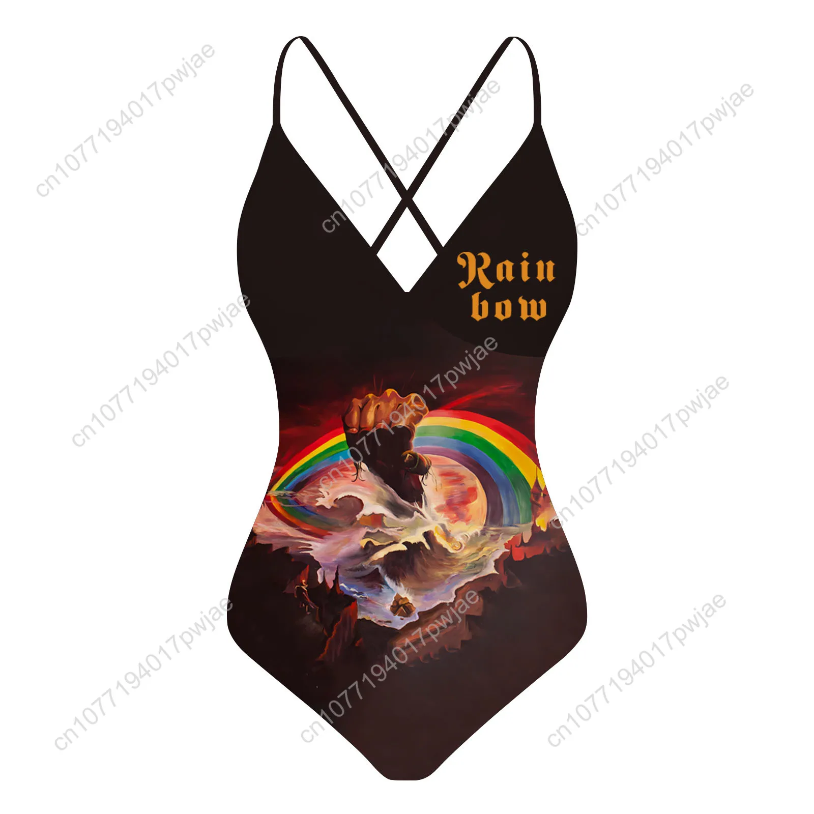 

Rainbow Rising Band Custom V-neck Halter Back Swimsuit Womens Bathing Suits Bikini Pool Party Beach Sexy Swimwear Beachwear