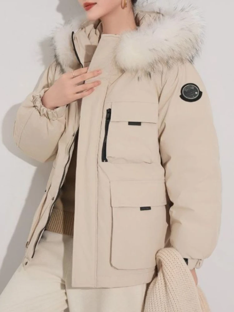 

Утепленная женская парка с большим меховым воротником в корейском стиле, свободного кроя, с длинными рукавами, с капюшоном, для зимы
