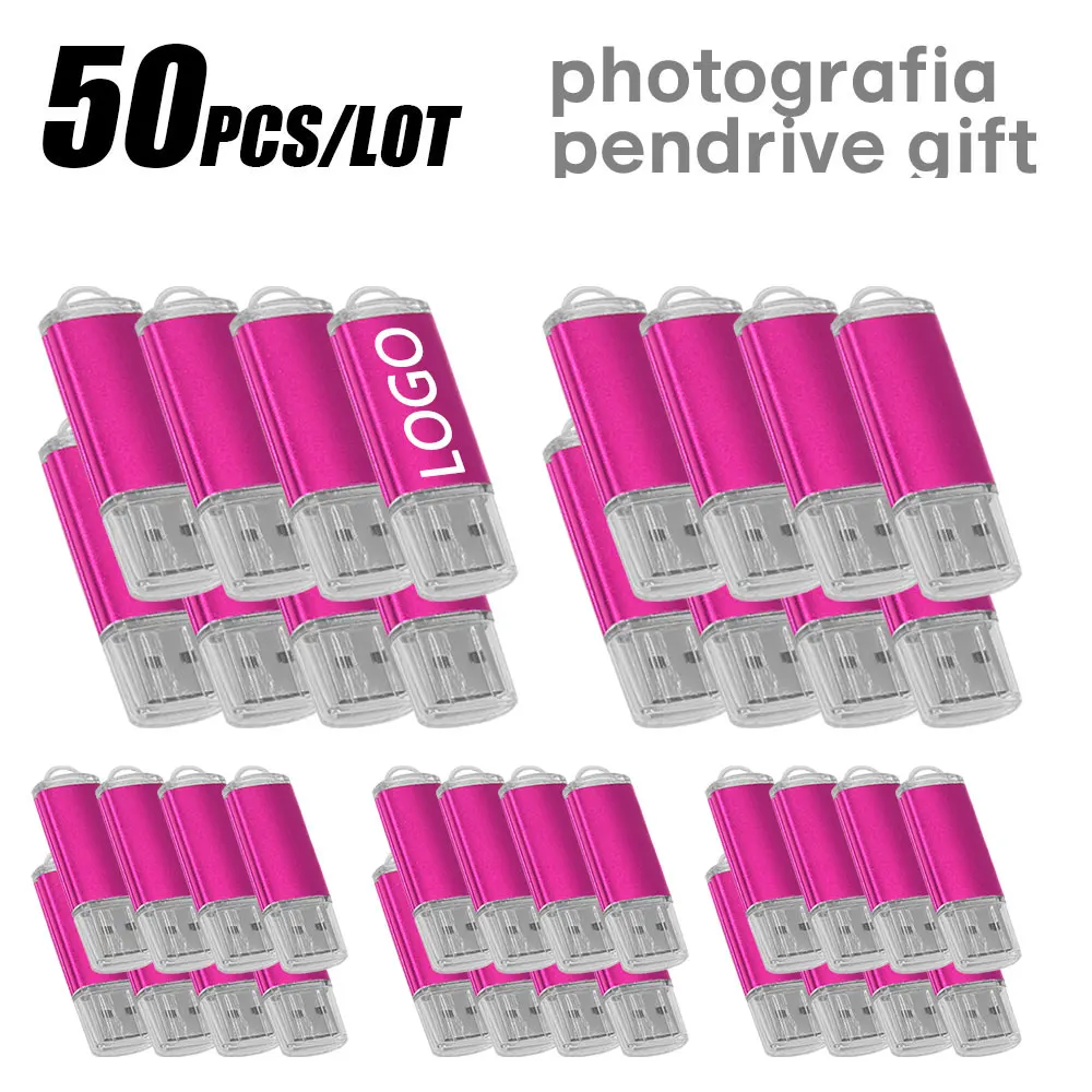 50 Stück/Los, kostenlose individuelle Logoprägung, Metall-USB-Stick 2GB 1GB, Werbegeschenke, USB 2.0 Flash-Laufwerk 128MB 512MB 4GB, Memory Stick, Werbe-USB