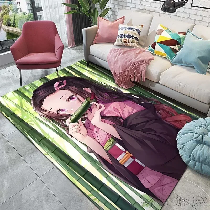 Kawaii N-Nezuko Pattern Rug Carpet for Living Room Bathroom Mat Carpet for Bedroom Kid's Room Home Decor  Anime Rug