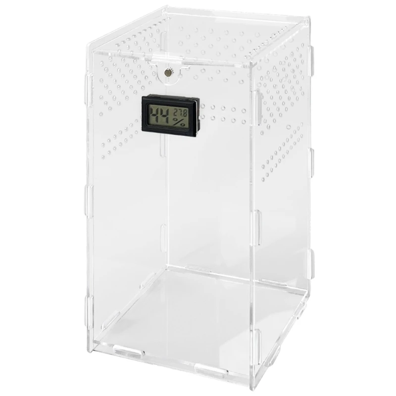 

Reptiles Feeding Box Acrylic Clear Breeding Case with Temperature Hygrometer for Spiders Reptiles Lizards Centipedes