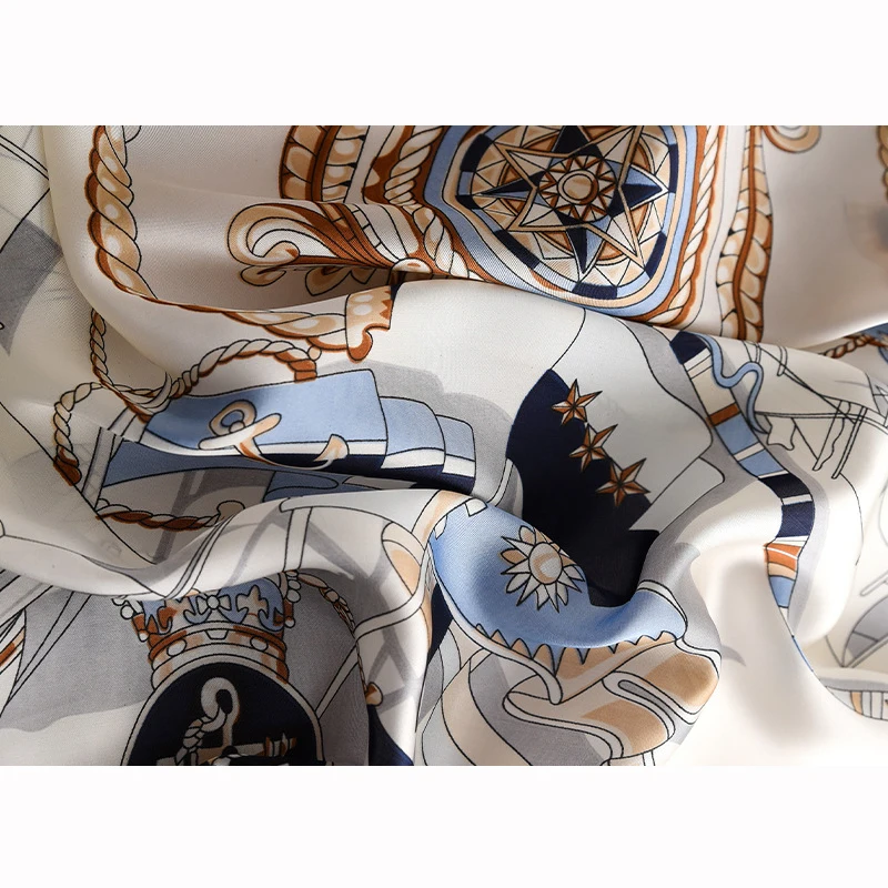 90*90 سنتيمتر النساء ساحة وشاح حريري العلامة التجارية الفاخرة شال كبير منديل طباعة عقال الإناث فولارد باندانا يلتف الحجاب الأوشحة #6