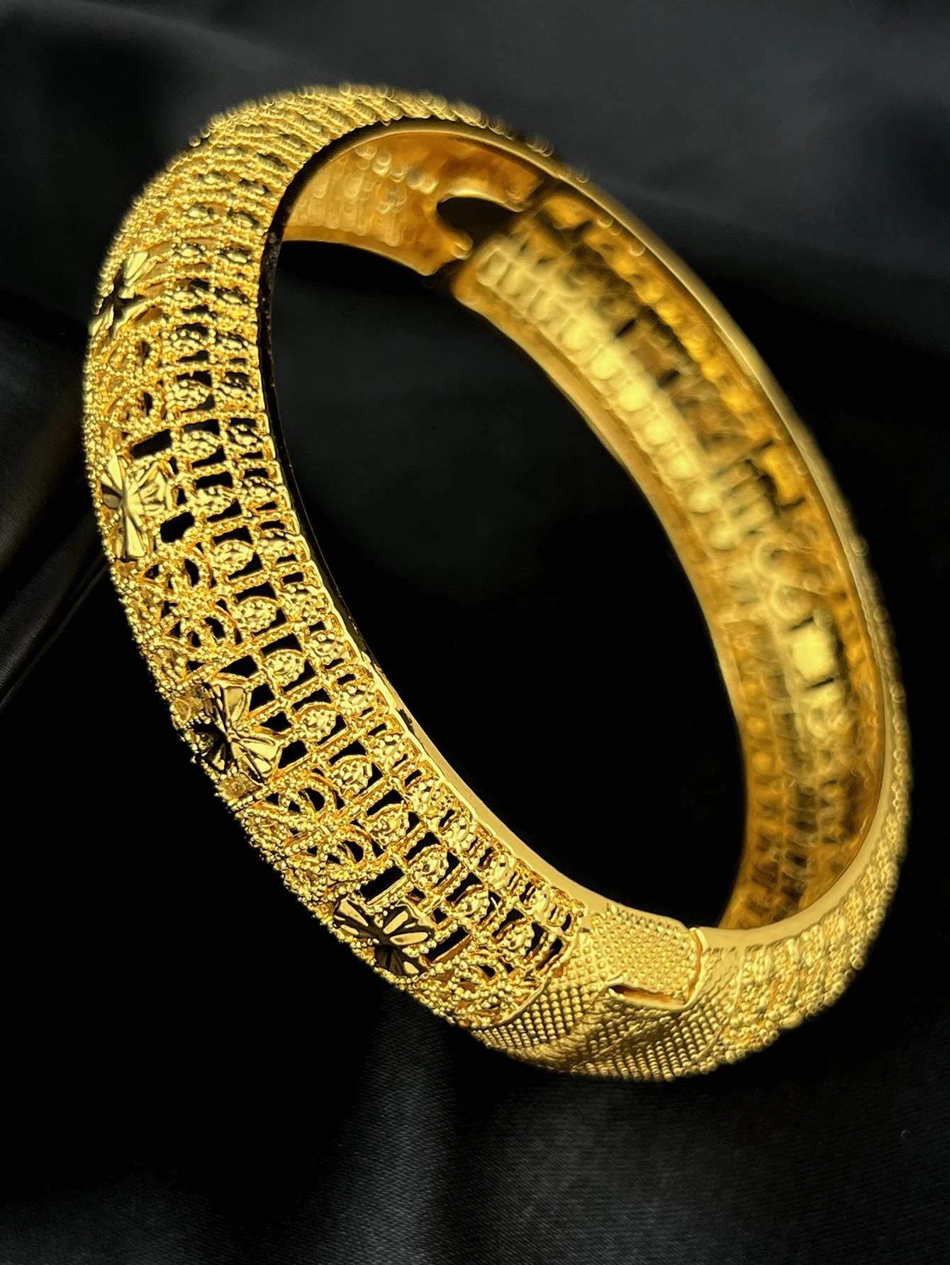 ANIID Dubai 24K Gold Plated Hollow Bangle for women Middle Eastern Hand Jewelry Ethiopian Wedding Party gifts