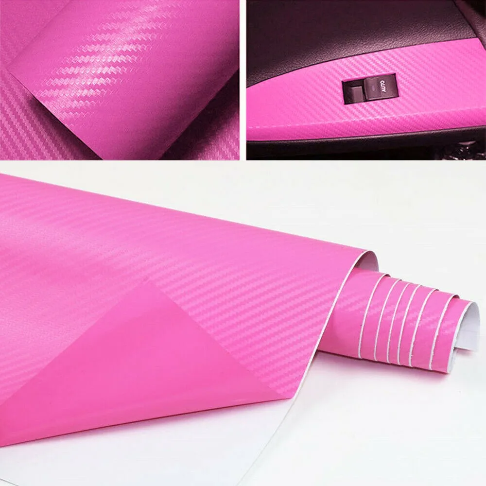 3D Car Pink Carbon Fiber Vinyl Wrap Film Waterproof Car Stickers Console Computer Laptop Skin Auto Motorcycle Accessories