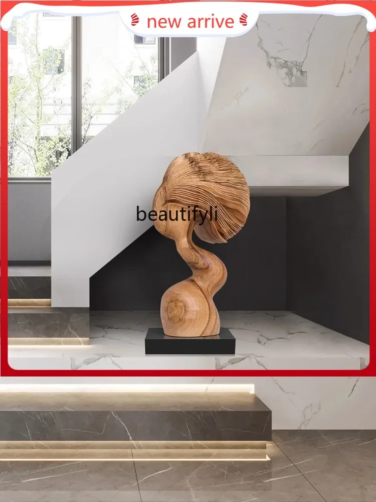 

F132 Hotel Lobby Entrance Abstract Wood Carving Ornaments Showroom High-End Soft Decoration Handmade Solid Wood Sculpture Artwo